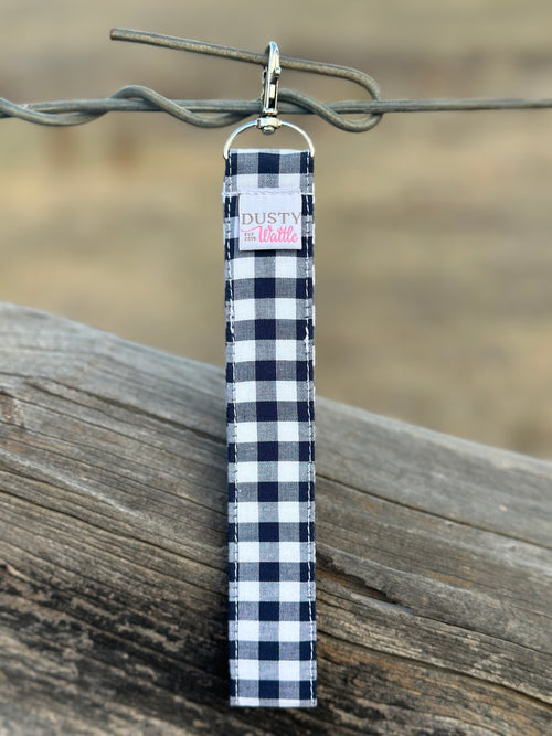 Navy Blue Gingham Wristlet
