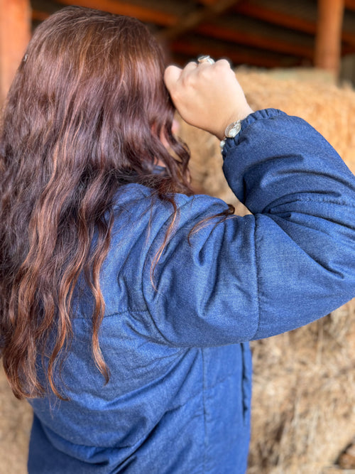 Denim Puffer Jacket + $5 Extra Shipping