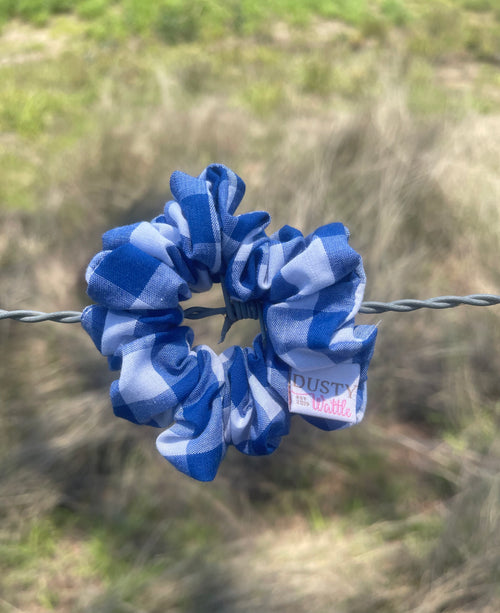 Small Scrunchie - Bright Blue Gingham