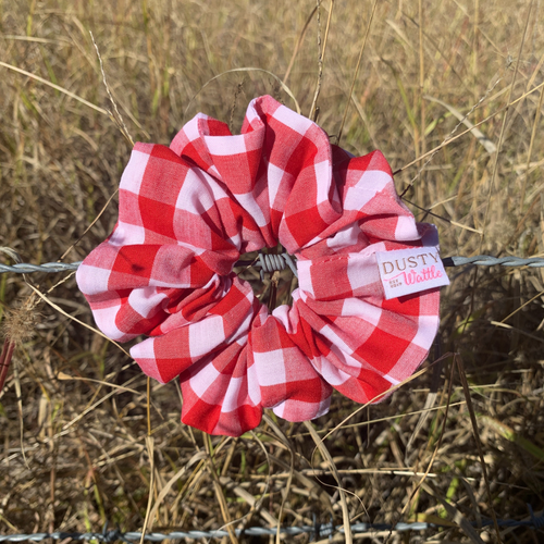 Medium Scrunchie - Red Pink Gingham