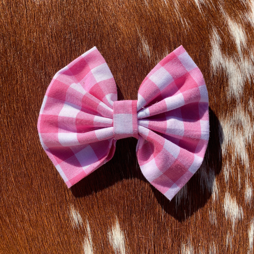 Hair Bow - Light Pink Gingham