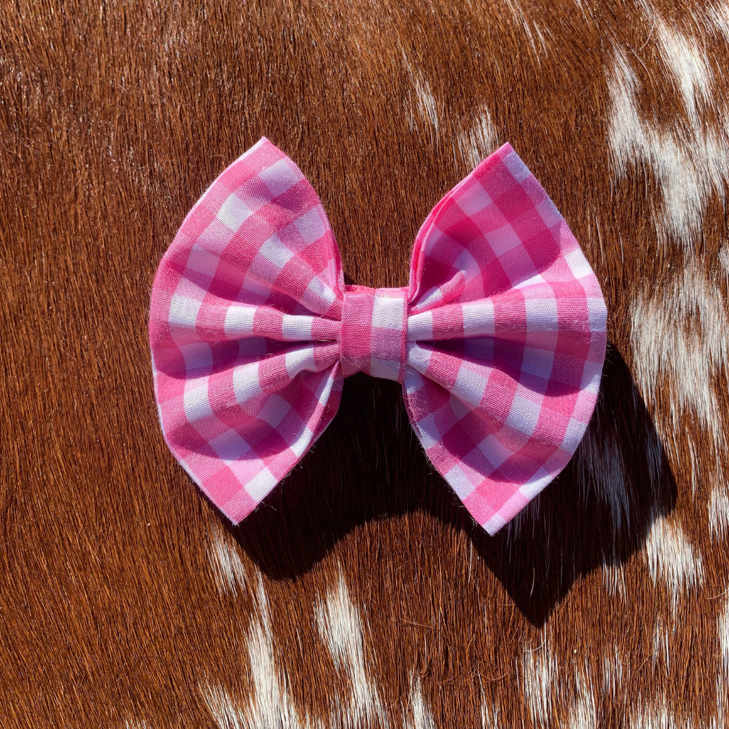 Hair Bow - Light Pink Small Gingham