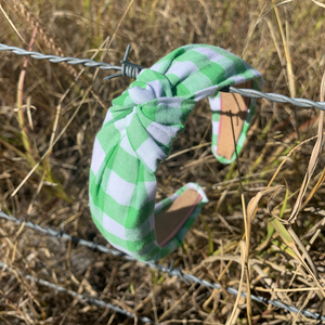 Knotted Headband- Light Green Gingham