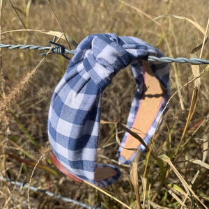 Knotted Headband- Denim Gingham