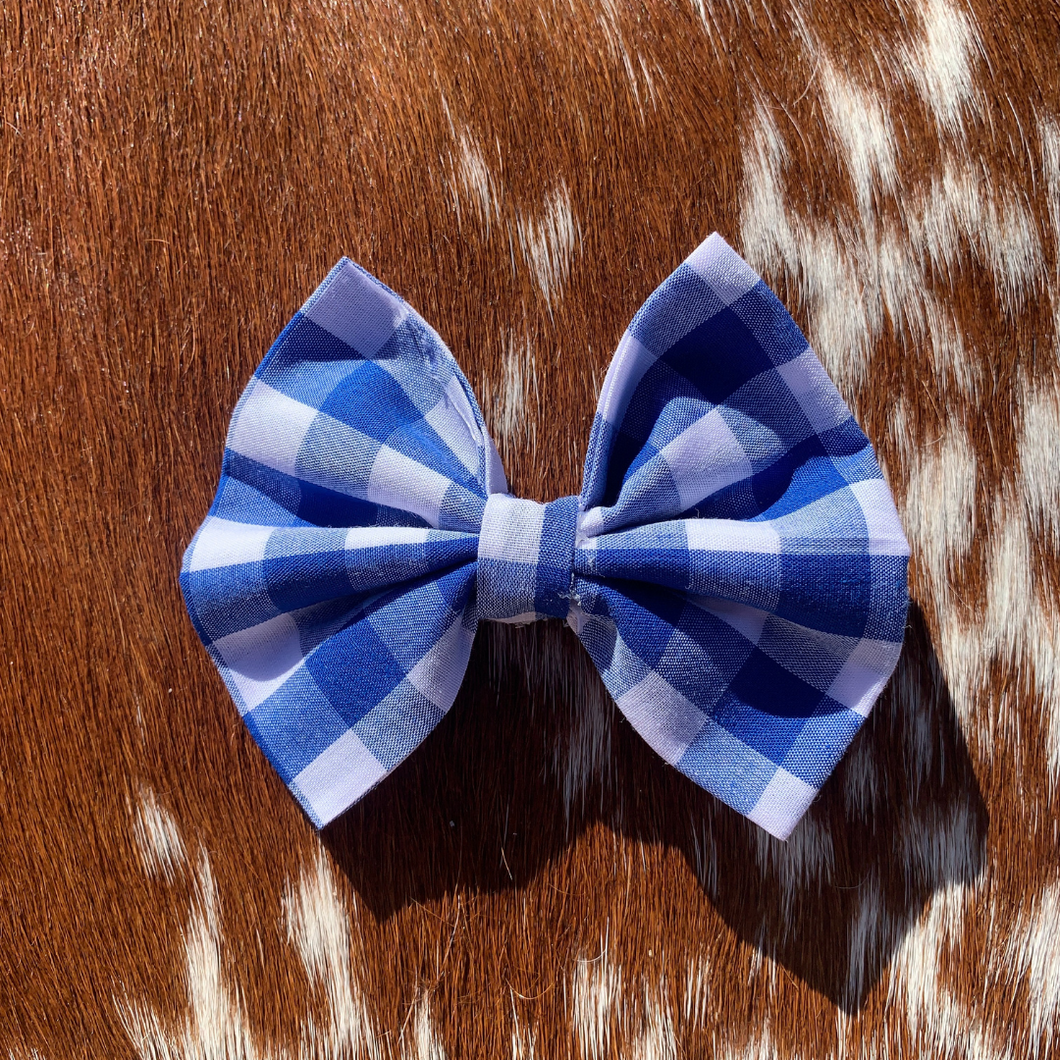 Hair Bow - Dark Blue Gingham