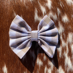 Hair Bow - Beige Gingham