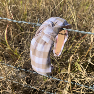 Knotted Headband- Beige Gingham