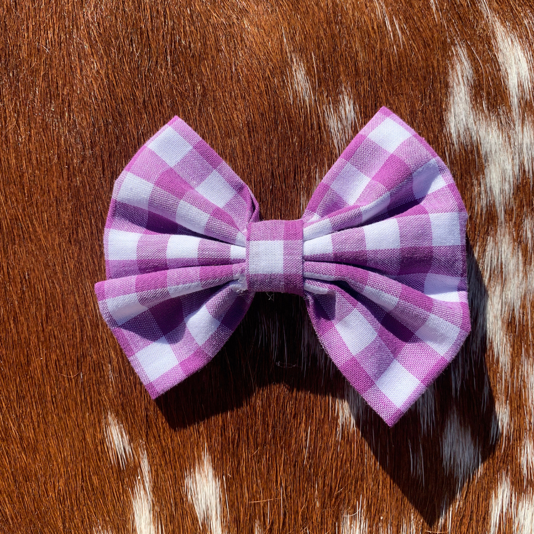 Hair Bow - Light Purple Gingham