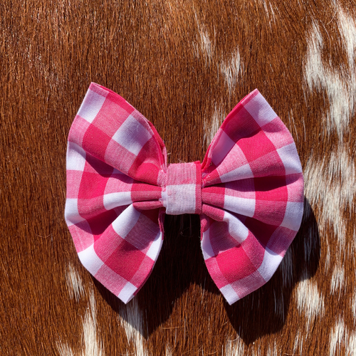 Hair Bow -Dark Pink Gingham