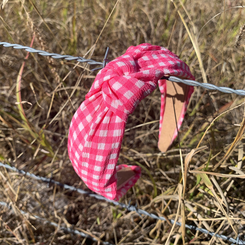 Knotted Headband- Fluro Pink Gingham