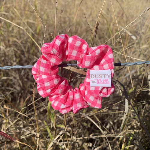 Small Scrunchie - Fluro Pink Gingham