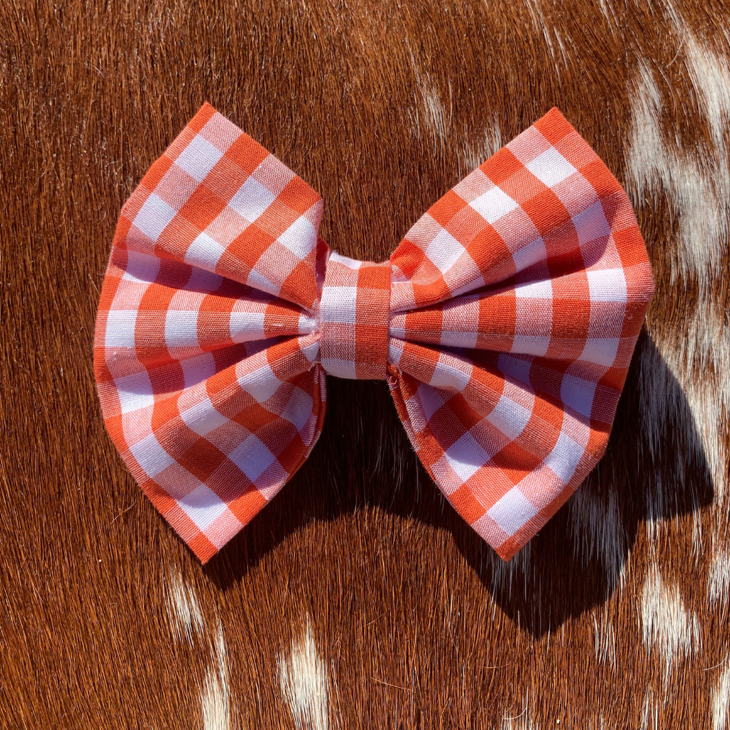 Hair Bow - Dark Orange Gingham