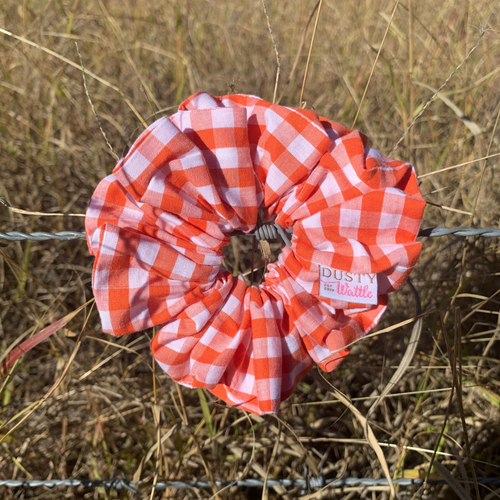 Medium Scrunchie - Dark Orange Gingham