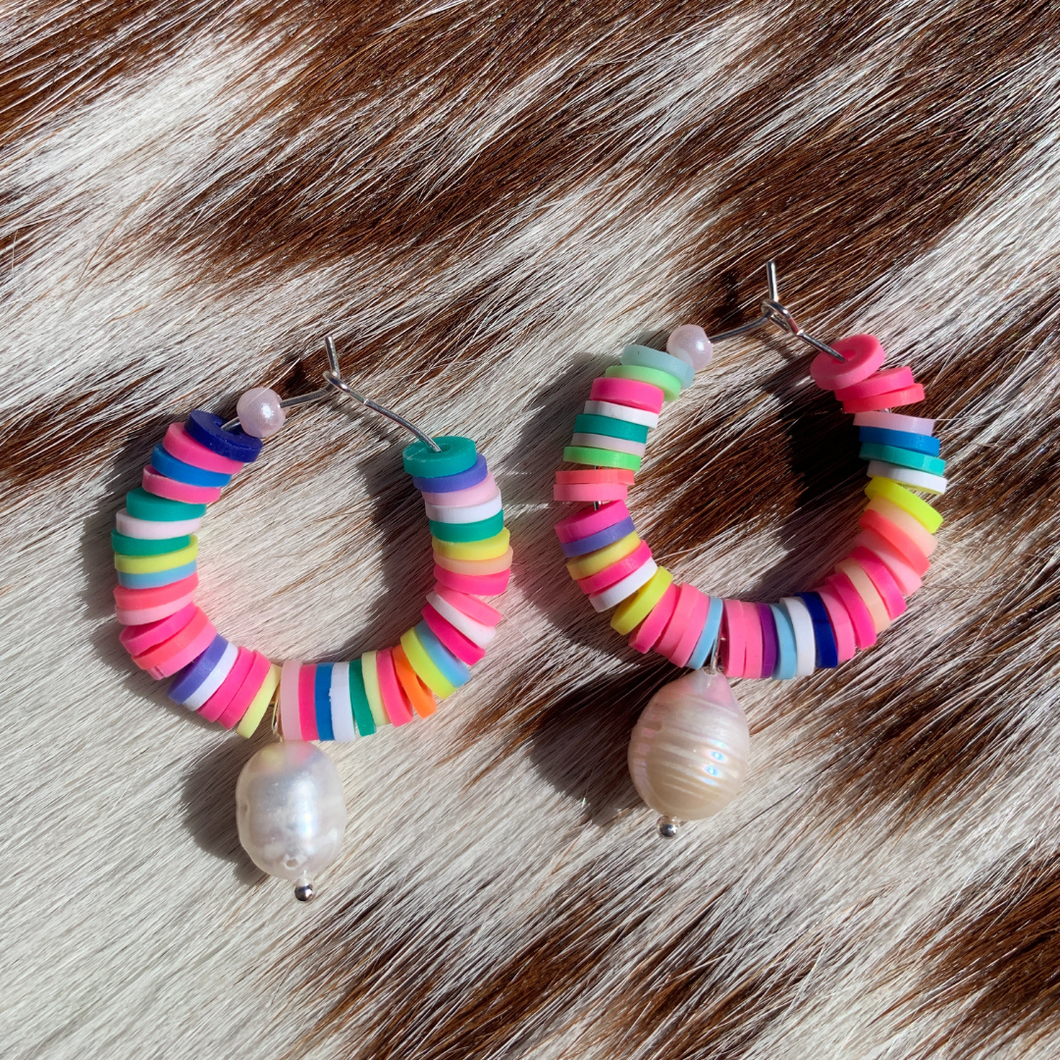 Colourful Pearl Hoops