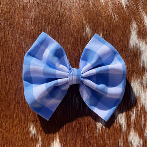 Hair Bow - Light Blue Gingham