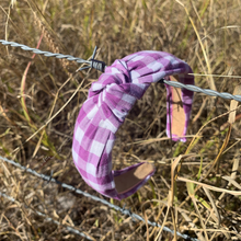 Load image into Gallery viewer, Knotted Headband- Purple Gingham