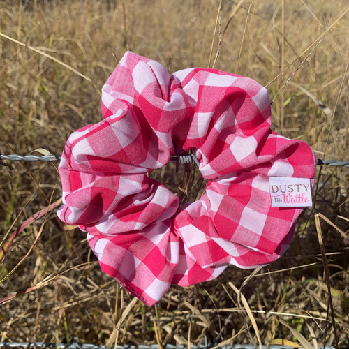 Medium Scrunchie - Dark Pink Gingham