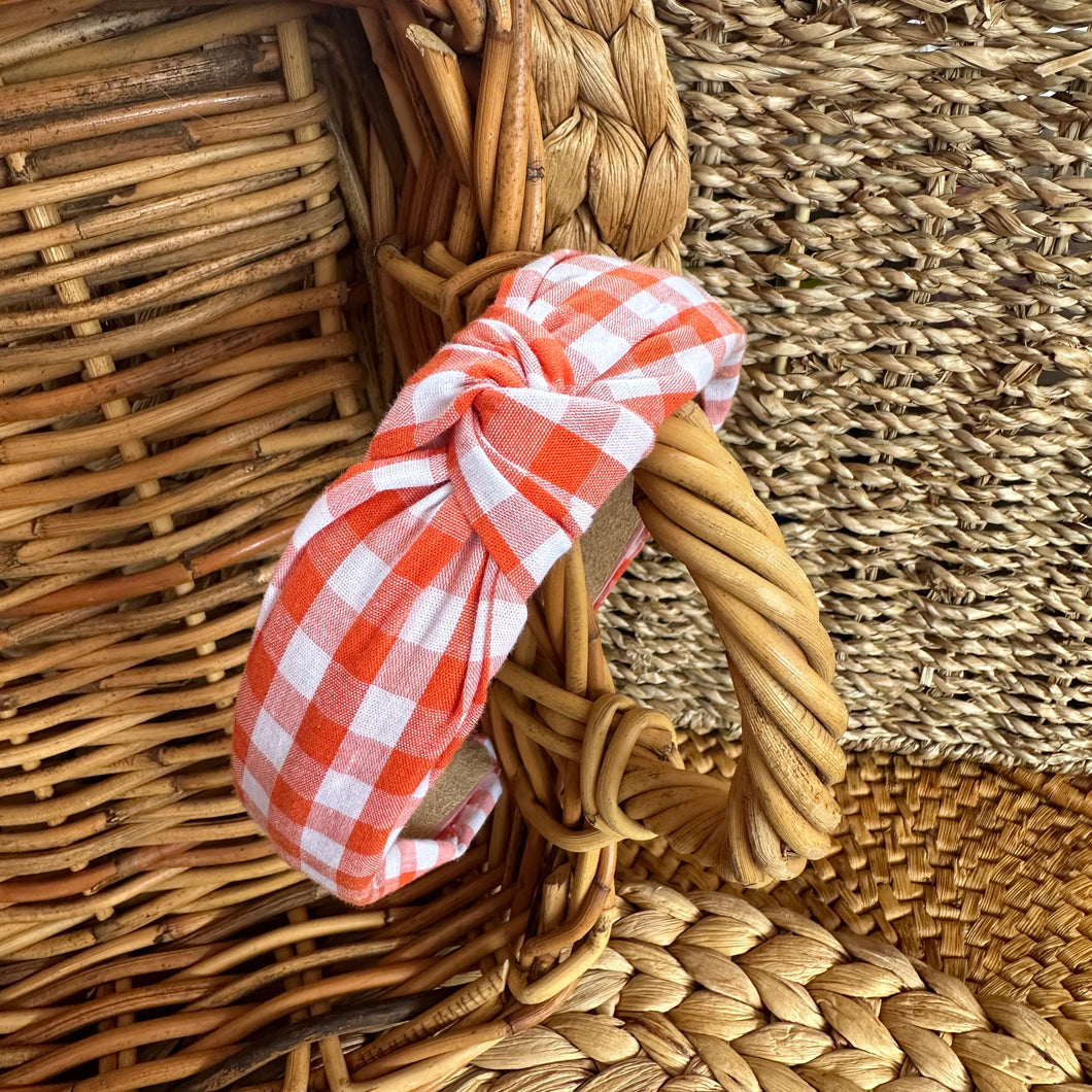 Knotted Headband- Orange Gingham