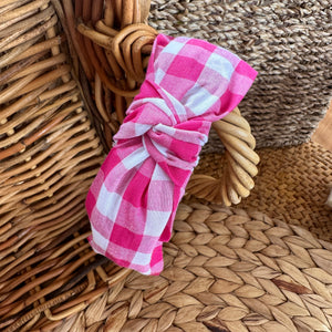 Knotted Headband- Dark Pink Gingham