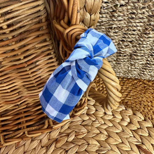 Knotted Headband- Dark Blue Gingham