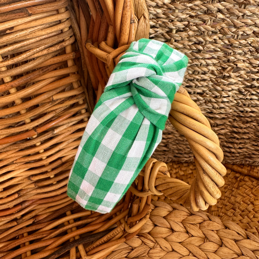 Knotted Headband- Dark Green Gingham