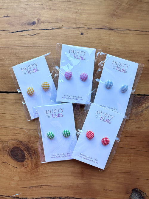 Small Button Earrings - Gingham