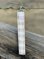 Beige Gingham Wristlet