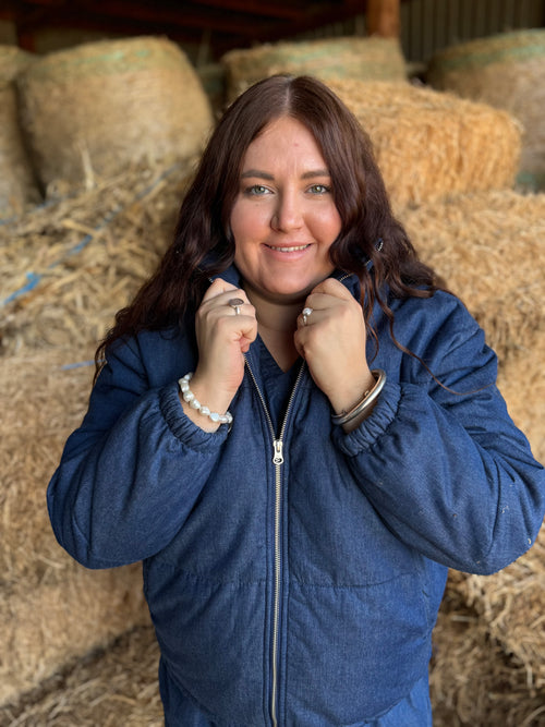Denim Puffer Jacket + $5 Extra Shipping
