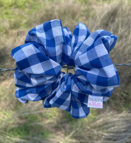 Large Scrunchie - Dark Blue Gingham