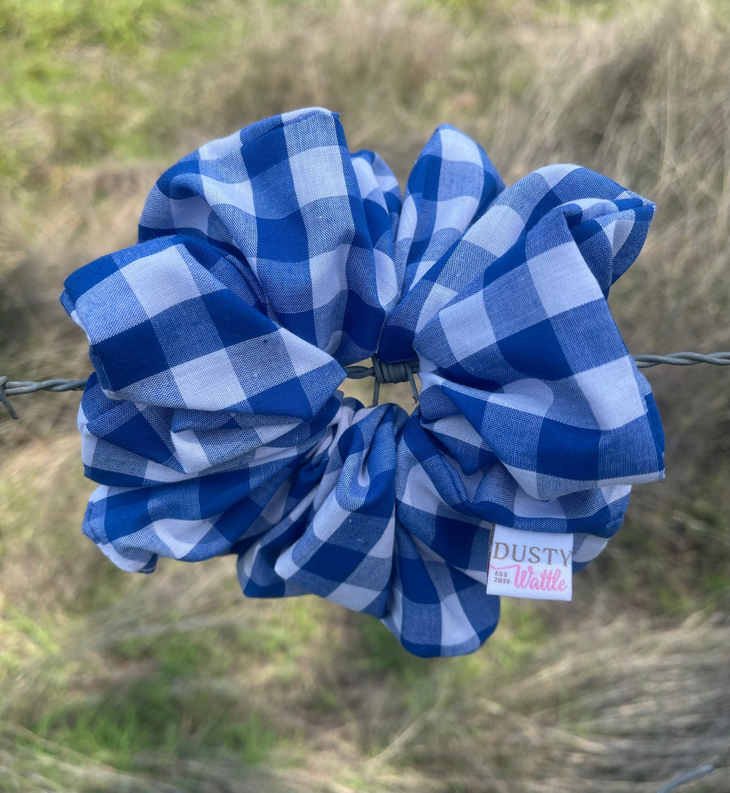 Large Scrunchie - Dark Blue Gingham