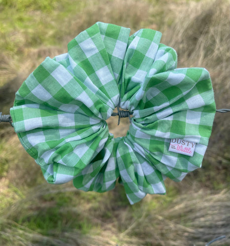 Large Scrunchie - Light Green Gingham