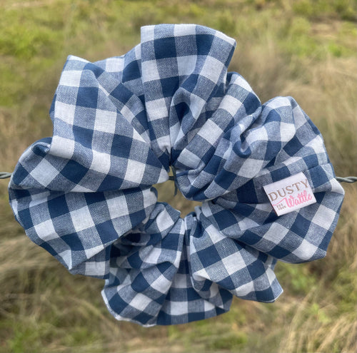 Large Scrunchie - Denim Gingham