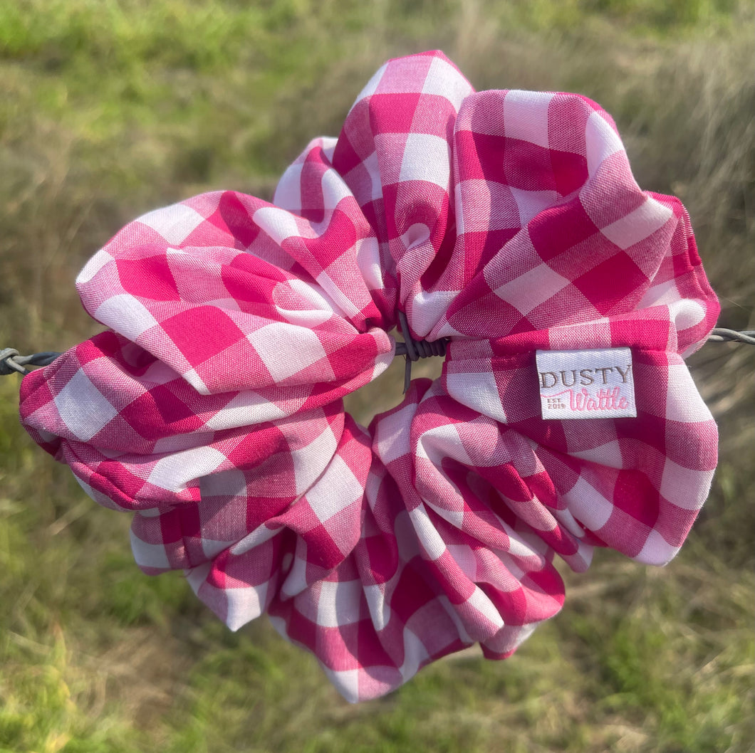 Large Scrunchie - Dark Pink Gingham