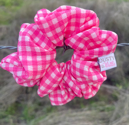 Medium Scrunchie - Bright Pink Gingham