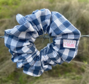 Medium Scrunchie - Denim Gingham