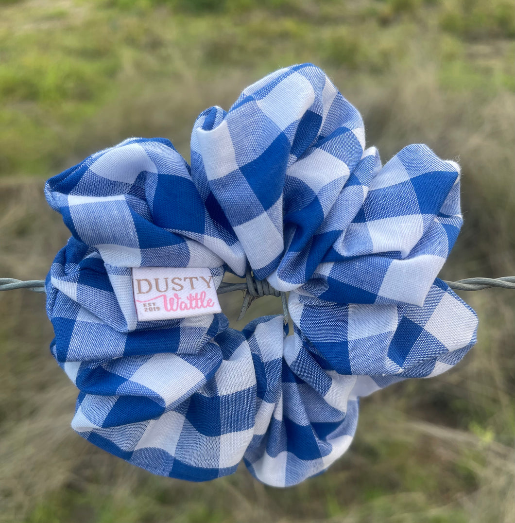 Medium Scrunchie - Bright Blue Gingham